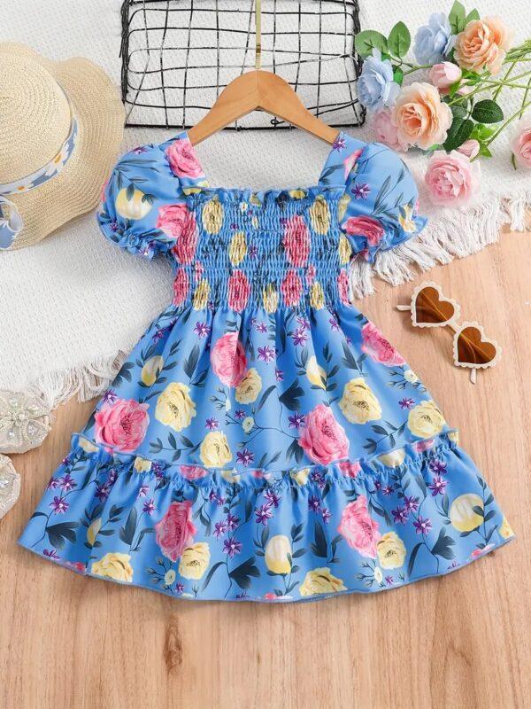 Flower Gown Elegant Floral Fit Dress for Girls with Belt