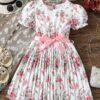 Flower Gown Elegant Floral Fit Dress for Girls with Belt