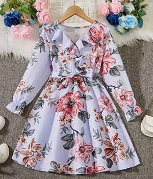 Flower Gown Elegant Floral Fit Dress for Girls with Bel
