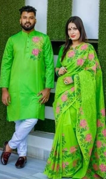 প্রকৃতির সতেজতা এবার টিয়া রঙের কাপল ড্রেসে!