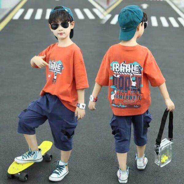 Premium Quality Dropp Shoulder Rubber Printed T-Shirt & Pants For Boys