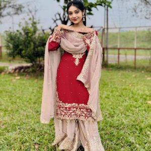 Viral Red Garara Three Piece